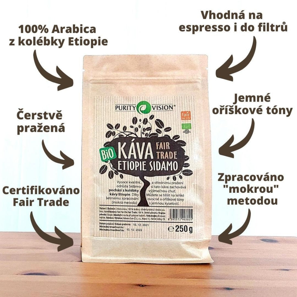 Fair Trade Bio Zrnková káva Etiopie Sidamo 1 kg